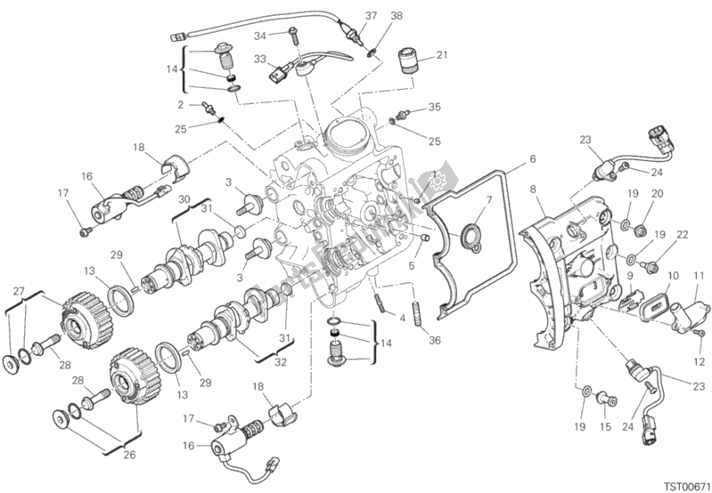 All parts for the Horizontal Head Timing System of the Ducati Diavel 1260 USA 2020